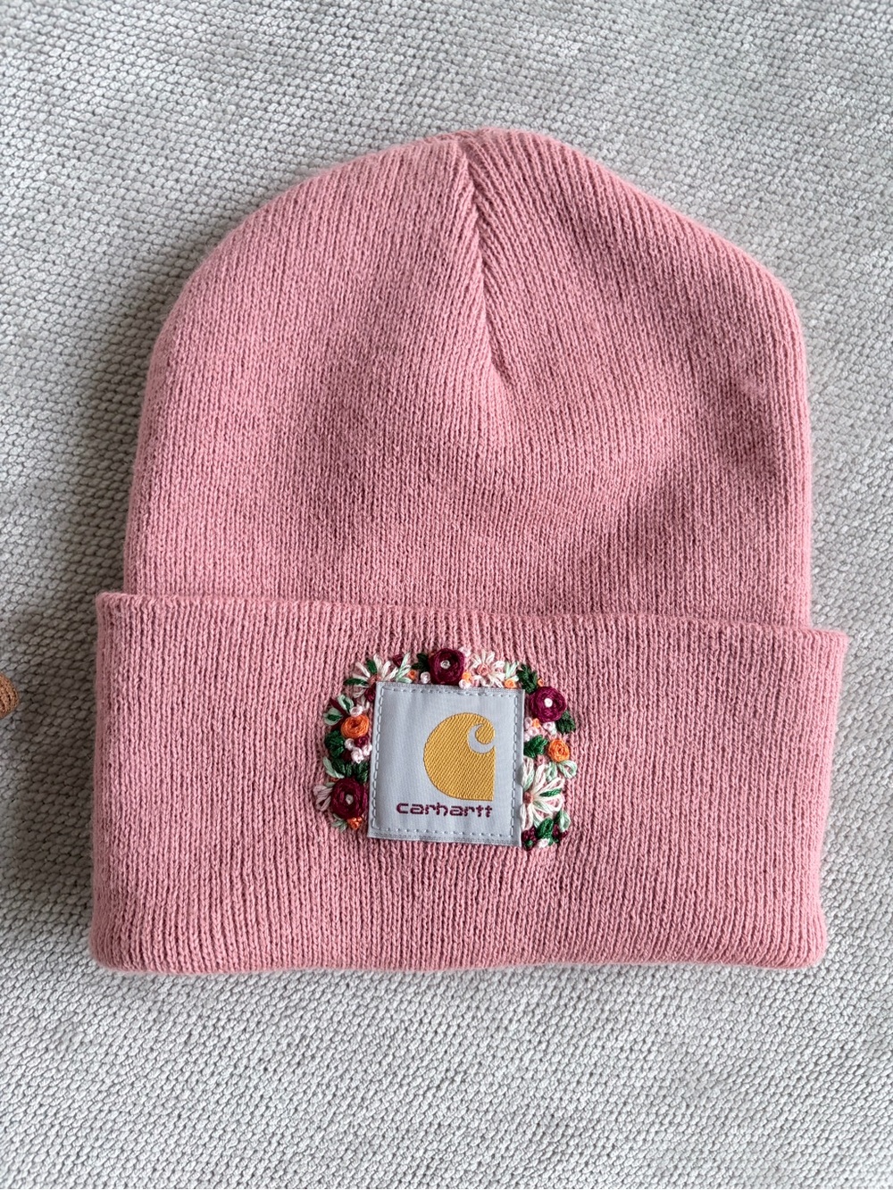 Carhartt adult Rose Pink hand Embroidered Logo Beanie